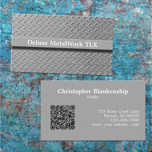 Rustic Diamond Plate Tradesman QR Code Template Business Card
