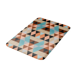 Rustic Diamond Squares Triangles Wood Art Pattern Bath Mat