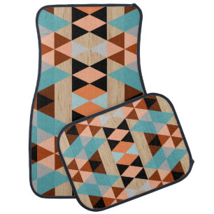 Rustic Diamond Squares Triangles Wood Art Pattern Car Floor Mat
