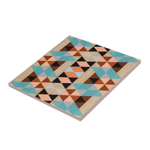 Rustic Diamond Squares Triangles Wood Art Pattern Ceramic Tile