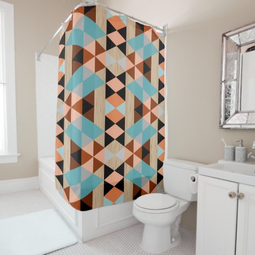 Rustic Diamond Squares Triangles Wood Art Pattern Shower Curtain