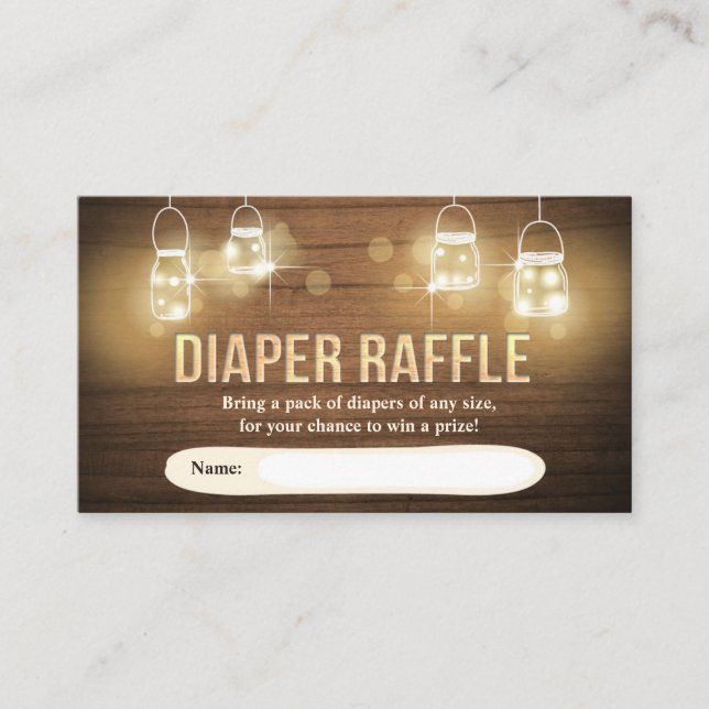 Rustic Diaper Raffle Card Wood lights jars Elegant (Front)