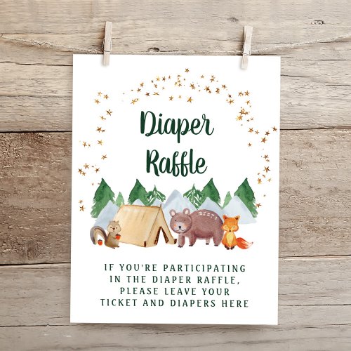 Rustic Diaper Raffle Woodland Animals Baby Shower Poster