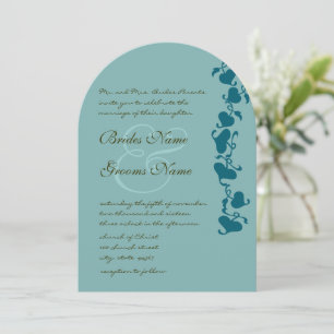 Rustic Die Cut Aqua Blue Hearts Wedding Invitation