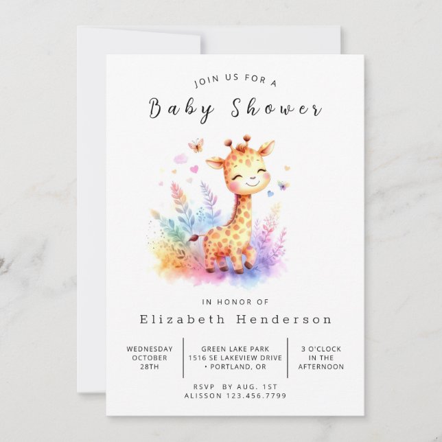 Rustic Digital Giraffe Baby Shower  Invitation (Front)