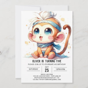Rustic Digital Monkey Birthday Invitation