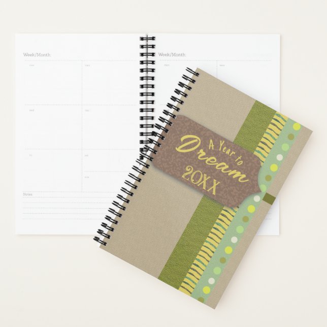 Rustic Digital Scrapbook Dream Green Tan Brown  Planner (Display)