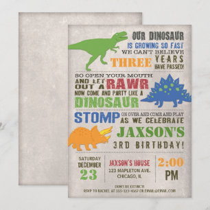 Rustic dinosaur birthday invitation boy first 1st