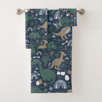Rustic Dinosaur Forest Prehistoric Kids Bath Towel Set