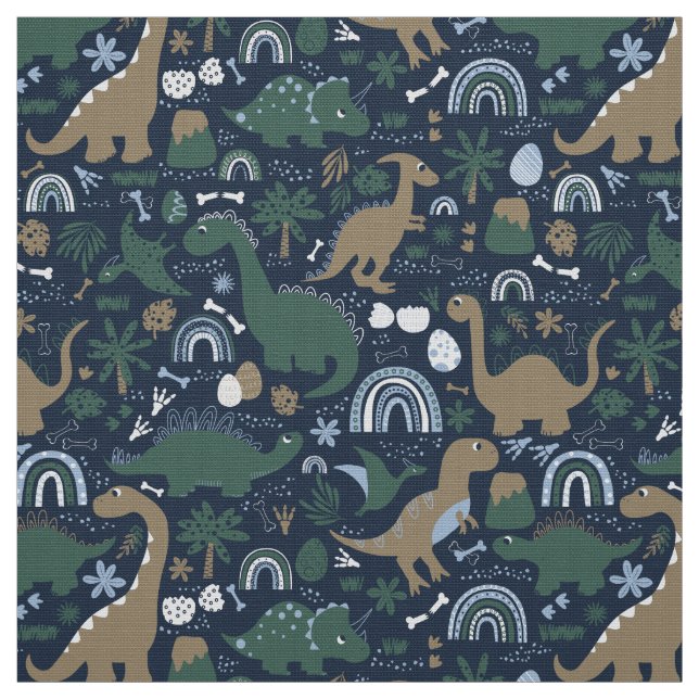Rustic Dinosaur Forest Prehistoric Kids Pattern Fabric (Swatch)