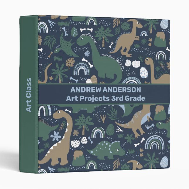 Rustic Dinosaur Forest Prehistoric Personalized 3 Ring Binder (Front/Spine)