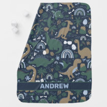 Rustic Dinosaur Forest Prehistoric Personalized Baby Blanket
