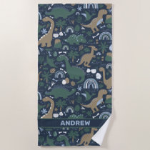 Rustic Dinosaur Forest Prehistoric Personalized Beach Towel