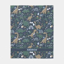Rustic Dinosaur Forest Prehistoric Personalized Fleece Blanket