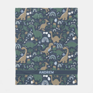 Rustic Dinosaur Forest Prehistoric Personalized Fleece Blanket