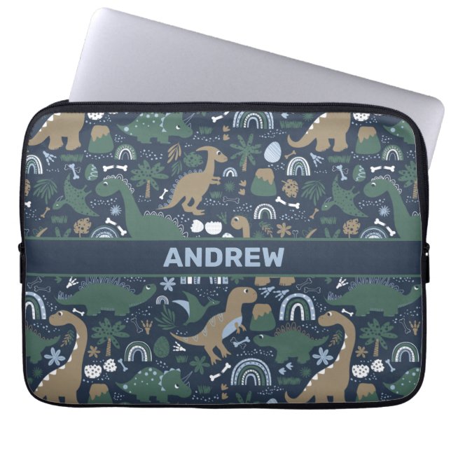Rustic Dinosaur Forest Prehistoric Personalized Laptop Sleeve (Front)
