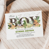 Rustic Dinosaur Prehistoric Forest Boy Baby Shower Invitation