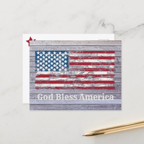 Rustic Distressed American Flag God Bless Postcard