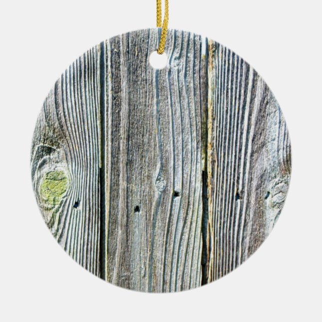 Rustic distressed barn wood ceramic ornament (Front)