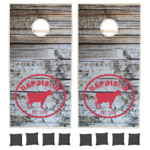 Rustic Distressed Barn Wood Steer Country Red Logo Cornhole Set