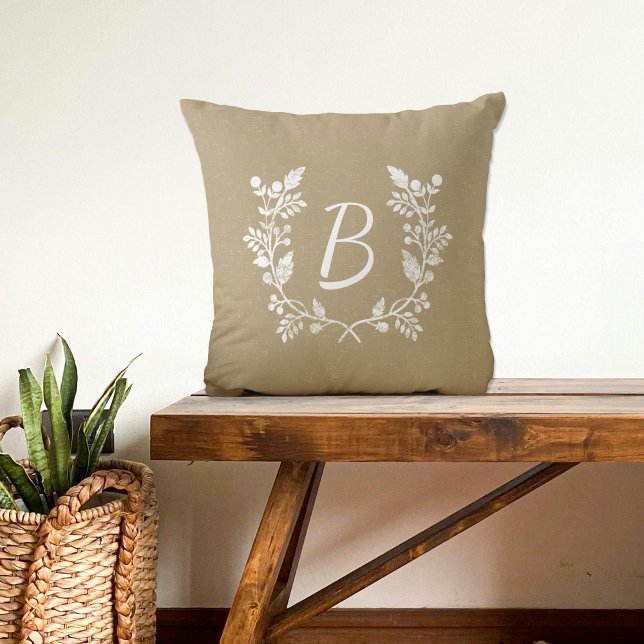 Rustic Distressed Beige And White Wreath Throw Pillow (Creator Uploaded)