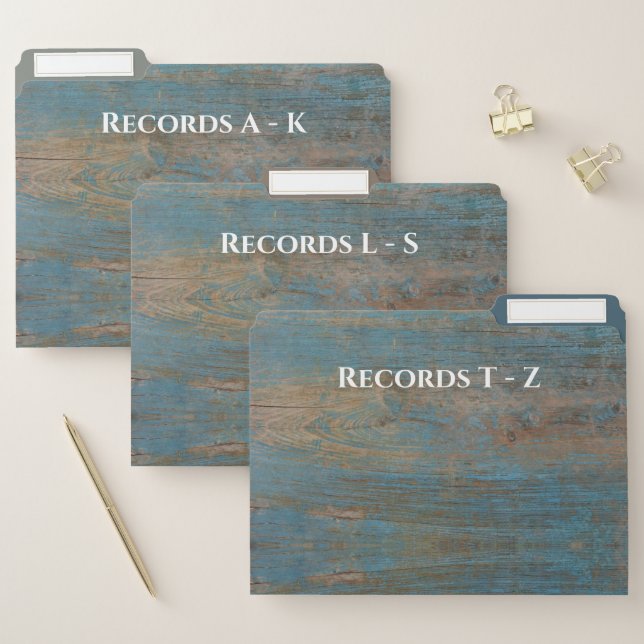 Rustic Distressed Blue Wood Grain File Folder (Set)