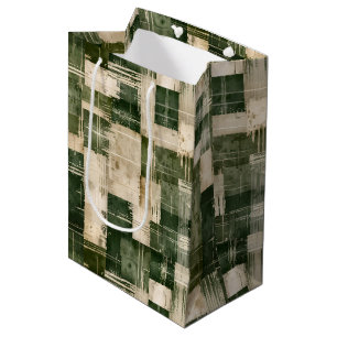 Rustic Distressed Brushstroke Plaid  Medium Gift Bag