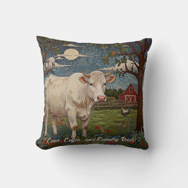 Rustic distressed country chic boho cow farm throw pillow (Front)