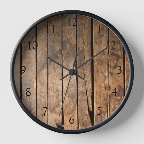 Rustic distressed dark outdoors Barn Wood pattern Clock