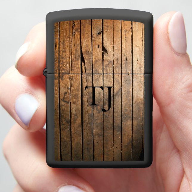 Rustic distressed dark outdoors Barn Wood pattern Zippo Lighter (In Hand)