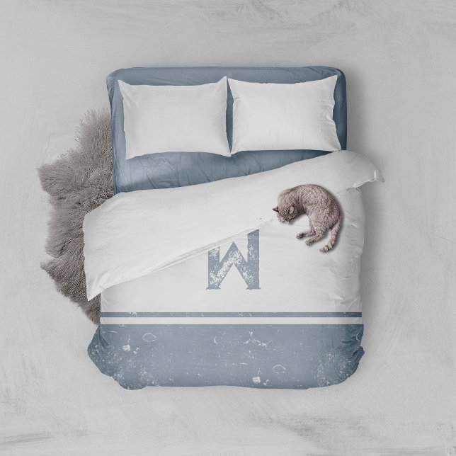 Rustic Distressed Dusty Blue Monogram & Border  Duvet Cover (Creator Uploaded)