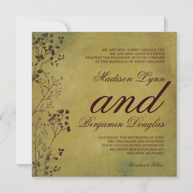 Rustic Distressed Foliage Wedding Invitations (Front)