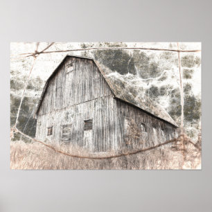 Rustic Distressed Gray Brown Barn Vintage Texture Poster