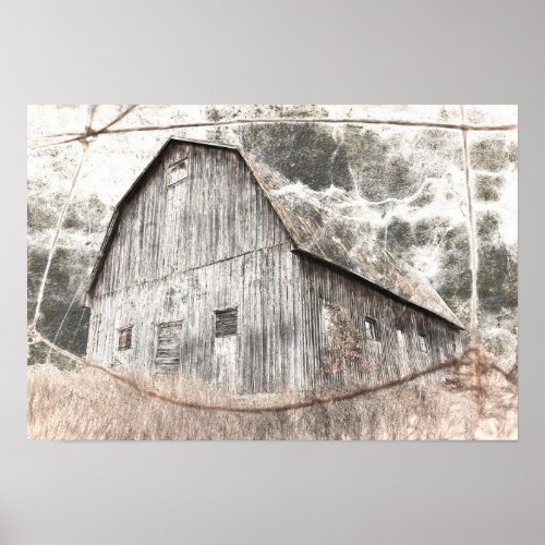 Rustic Distressed Gray Brown Barn Vintage Texture Poster