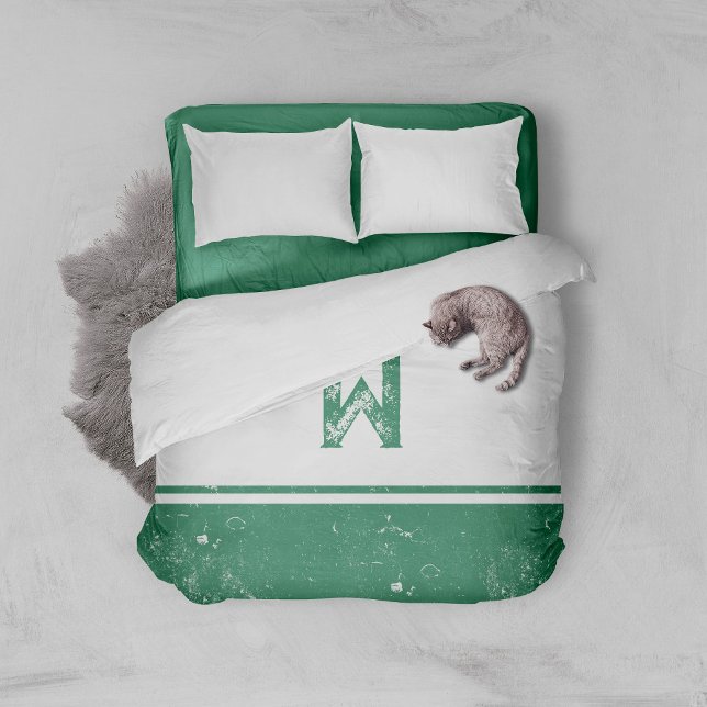 Rustic Distressed Sage Green Monogram & Border Duvet Cover (Creator Uploaded)
