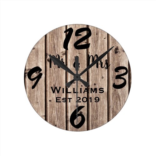 Rustic Distressed Vintage Brown Wood Personalized Round Clock