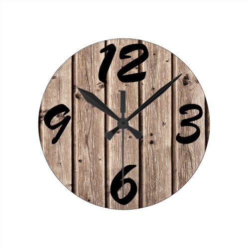 Rustic Distressed Vintage Brown Wood Round Clock