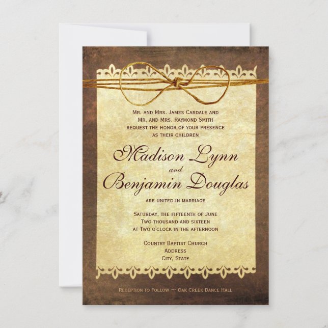 Rustic Distressed Vintage Paper Wedding Invitation (Front)