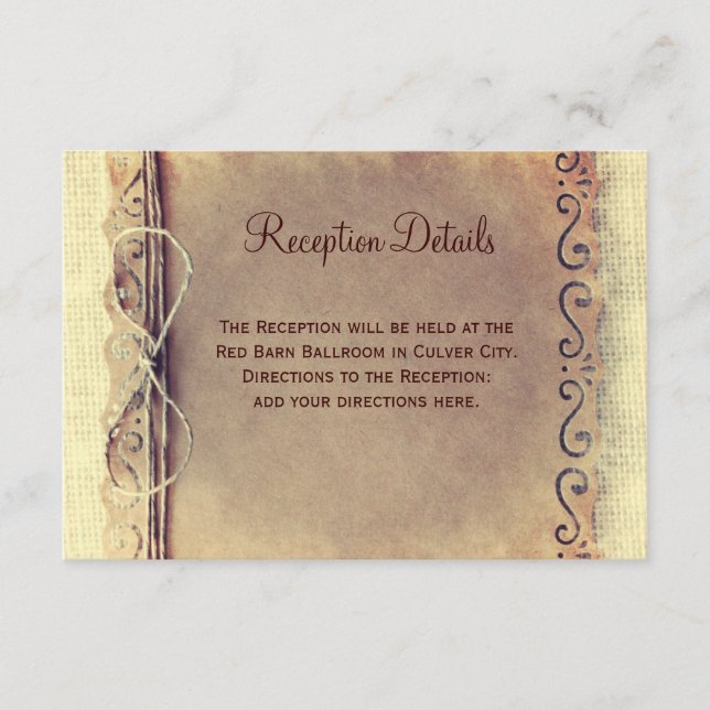 Rustic Distressed Vintage Wedding Reception Cards (Front)