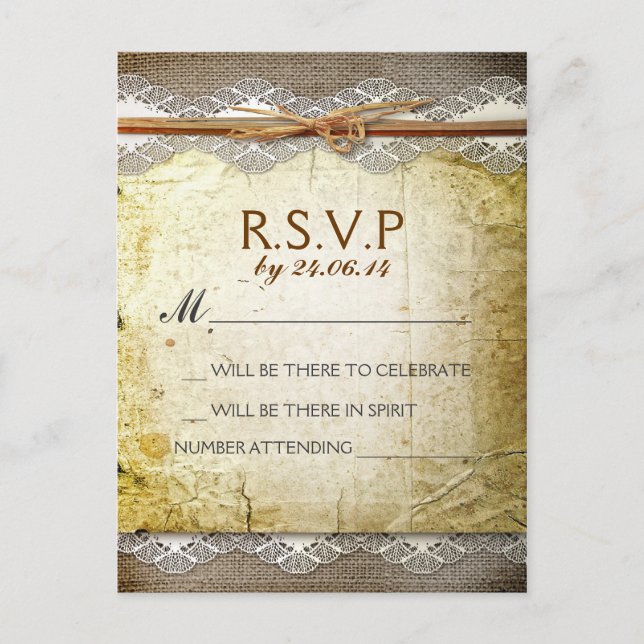 rustic distressed wedding rsvp post cards (Front)