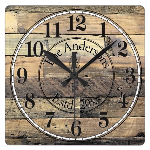 Rustic Distressed Wood Effect Family Square Wall Clock