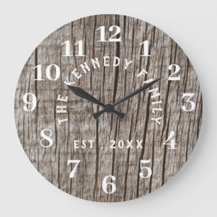 Rustic Distressed Wood Family Name Farmhouse Large Clock