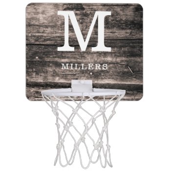 Rustic Distressed Wood Family Name Monogrammed  Mini Basketball Hoop by InitialsMonogram at Zazzle