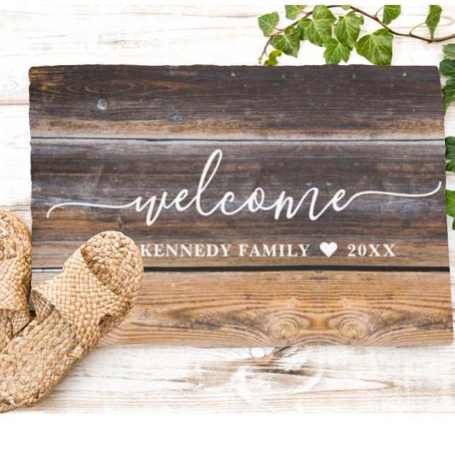 Rustic Distressed Wood Family Name Welcome Doormat (Creator Uploaded)