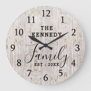 Rustic Distressed Wood Farmhouse Family Name Large Clock