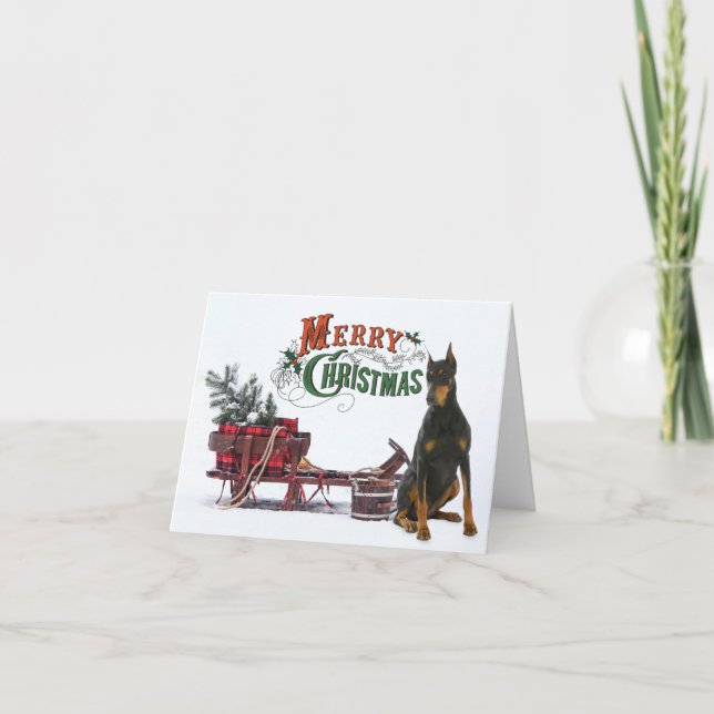 Rustic Doberman Christmas Holiday Card (Front)