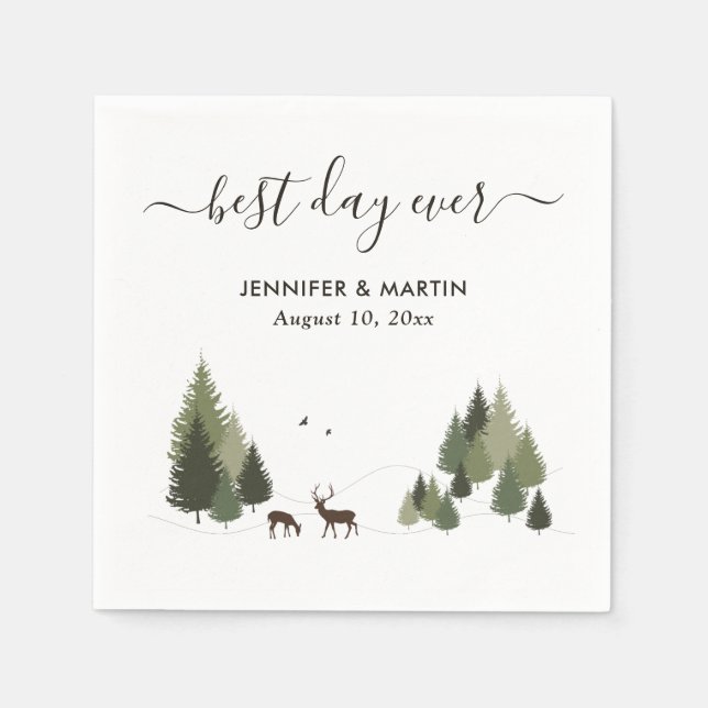Rustic Doe and Buck Forest Wedding Paper Napkins (Front)
