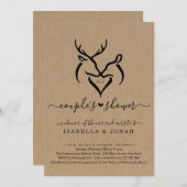 Rustic Doe & Deer Antlers Heart Couple's Shower Invitation (Front/Back)