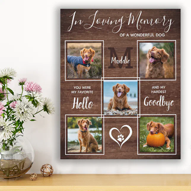 Rustic Dog In Loving Memory 5 Photo Pet Memorial Faux Canvas Print | Zazzle