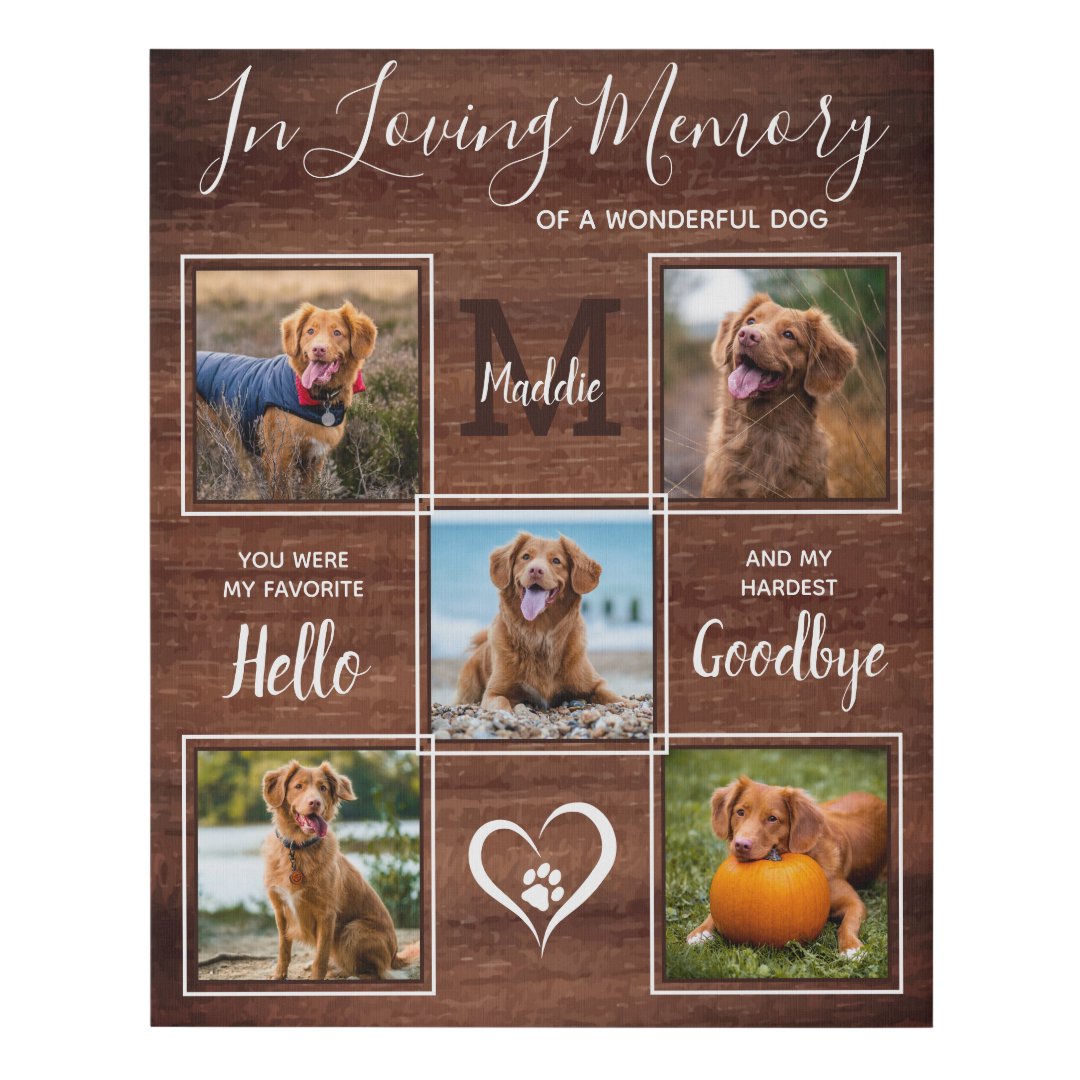 Rustic Dog In Loving Memory 5 Photo Pet Memorial Faux Canvas Print Zazzle